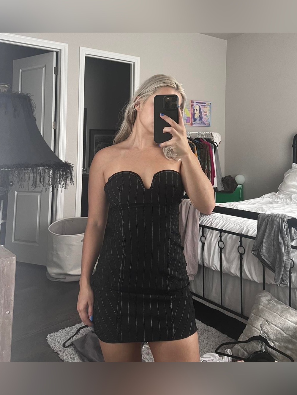 Zara Strapless Black Pinstripe Bodycon Dress